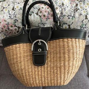 Coach leather and molded straw bag